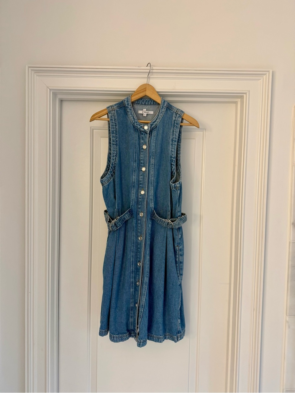 10 Crosby Derek Lam Sleeveless Chambray Midi Dress in Blue